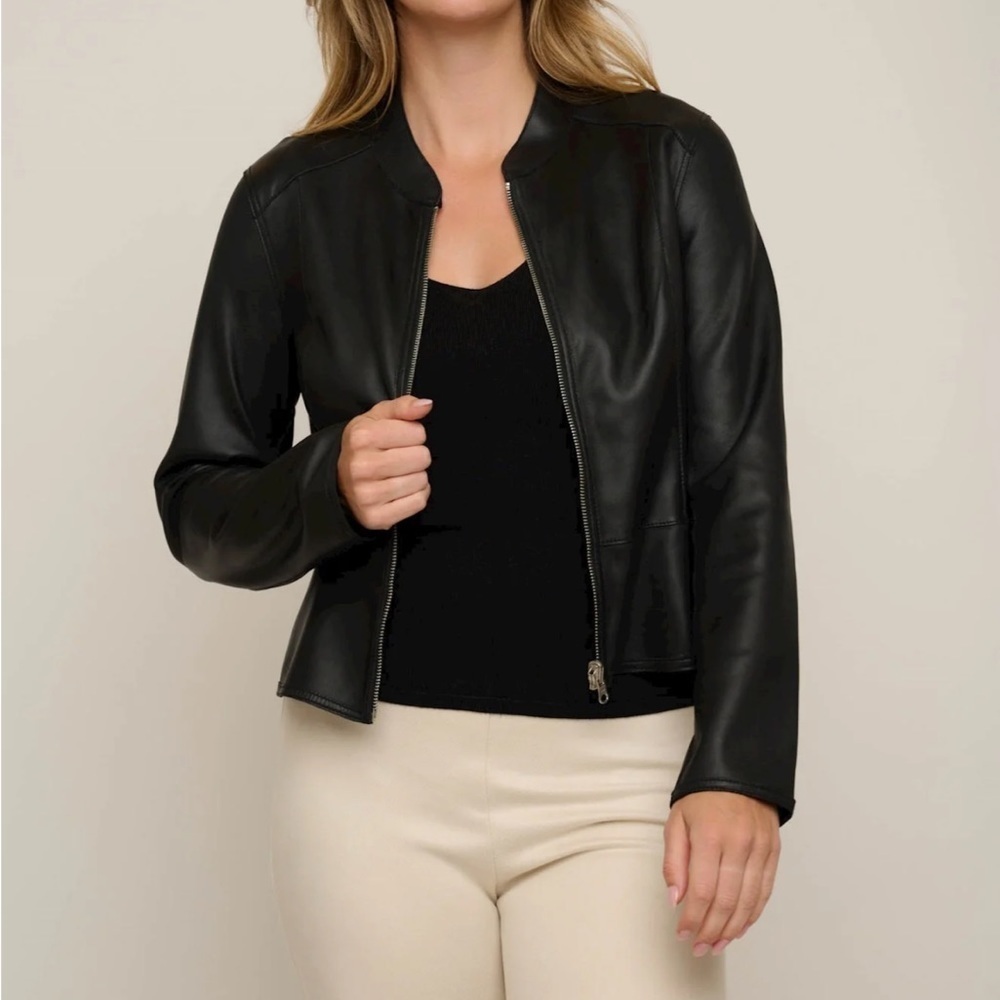 RINO and PELLE Lambs Leather Jacket Black Moto Fitted Zipper Sz Euro 36 US XS